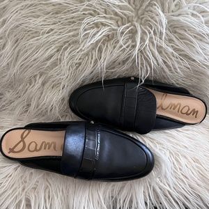 Sam Edelman Classic Black Leather Mules (with croc embossed strap)